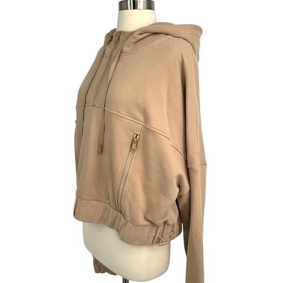 PopFlex Half Zip Warm Up Hoodie Latte Oversized Sweatshirt Size Medium M - Picture 3 of 11